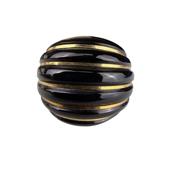 14K Milor Italy Black Enamel Resin Ring With Gold Accents Size 7 Vintage Italian - Picture 4 of 6